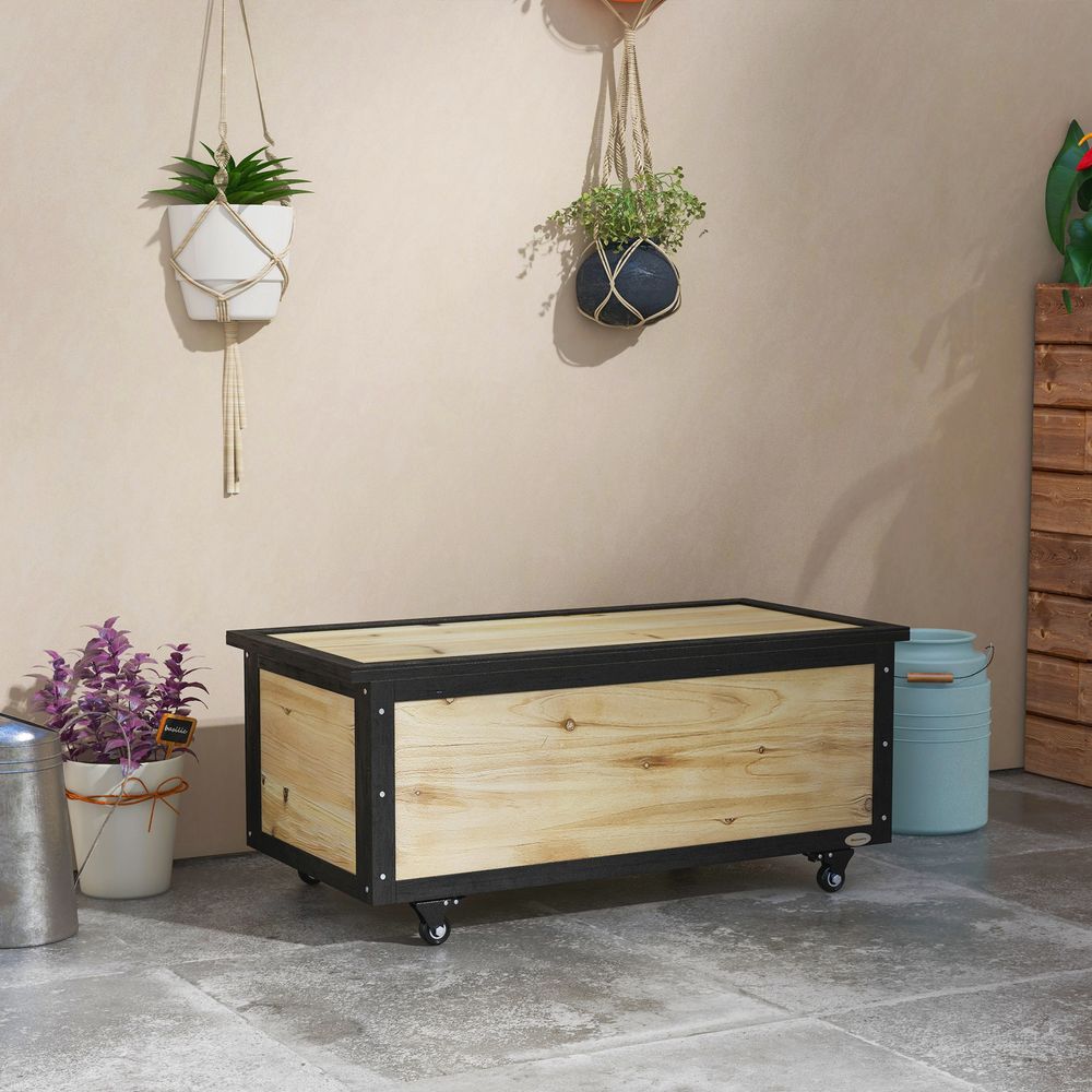 Coffre rangement jardin bois massif extérieur coussins sur roulettes 121l naturel - comfortxl outdoor living