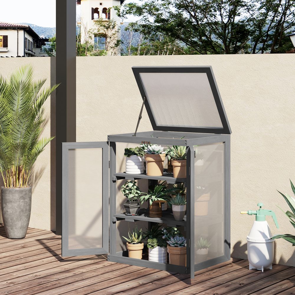 Mini serre de jardin bois polycarbonate 58 x 44 x 78 cm gris foncé pour semis protégés - comfortxl outdoor living