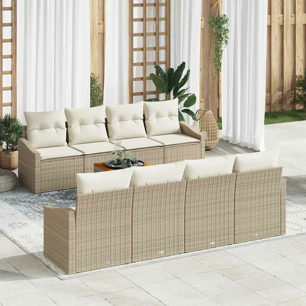 Ensemble de canapé de jardin avec coussin 9 pcs beige polyrotin