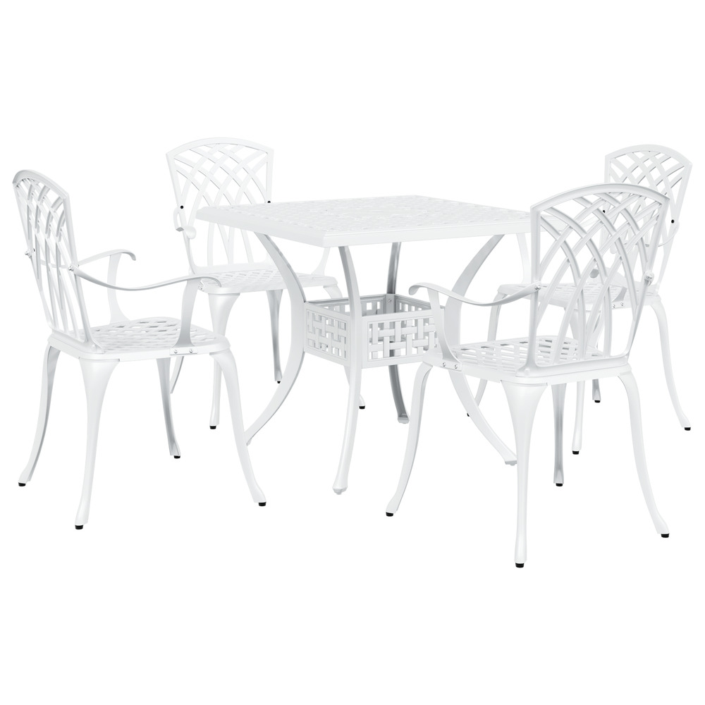 Ensemble de repas de jardin de 5 pièces en aluminium coulé blanc