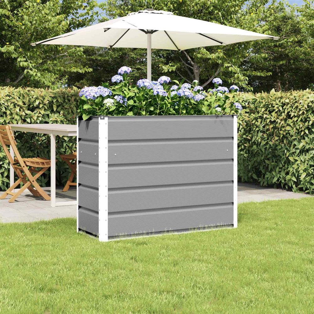 Grande jardinière haute en acier pour terrasse et jardin 100x40x75 cm gris clair