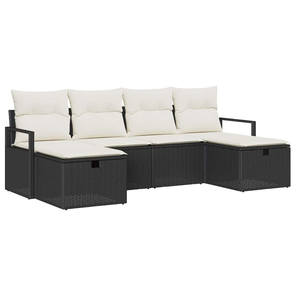 Ensemble de canapés avec coussin 6 pcs noir et crème polyrotin