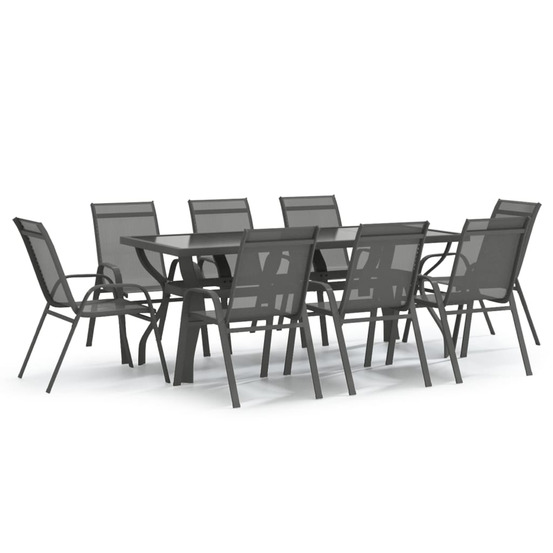 Ensemble à manger de jardin 9 pcs gris et noir