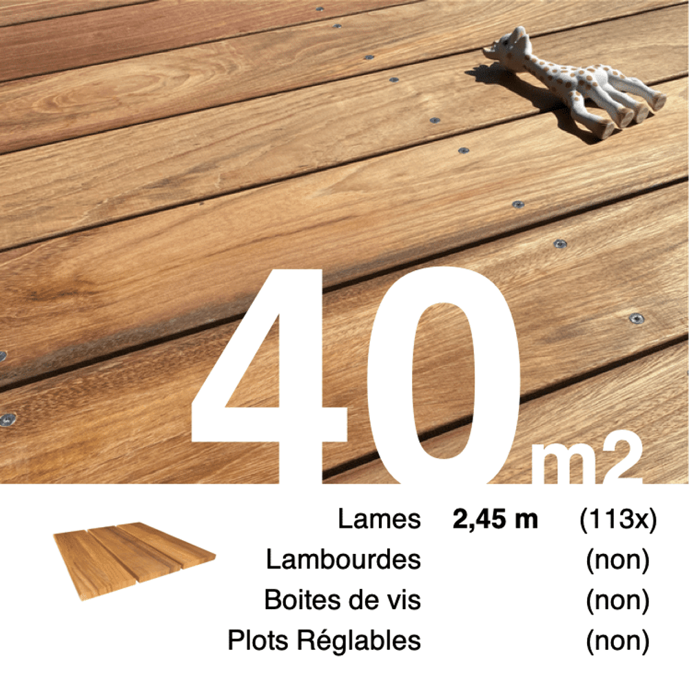 Planches de terrasse bois exotique jatoba pour 40 m², longueur 2,45 m.