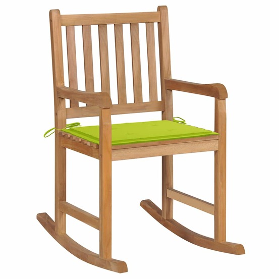 Chaise à bascule avec coussin vert vif bois de teck solide