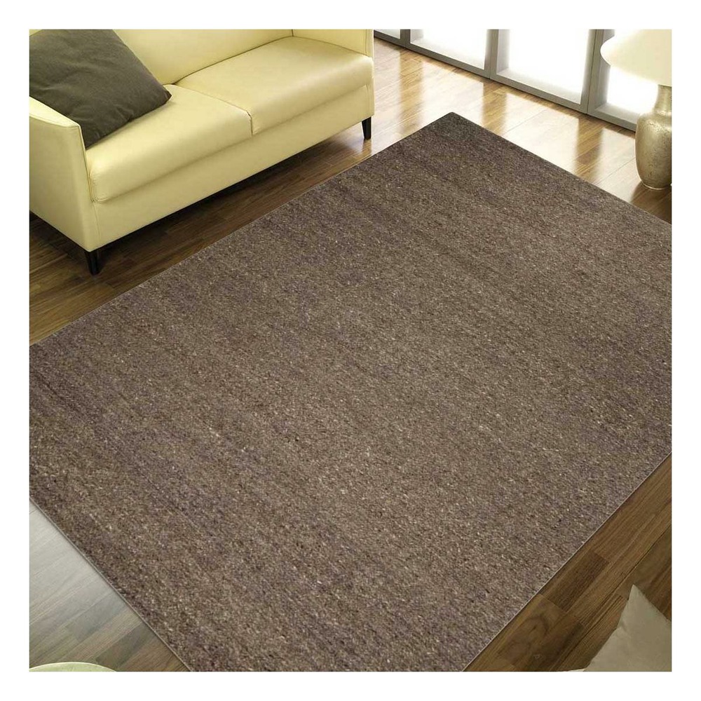 Tapis kilim 170x240 rectangle fait main en laine marron motif uni look 406