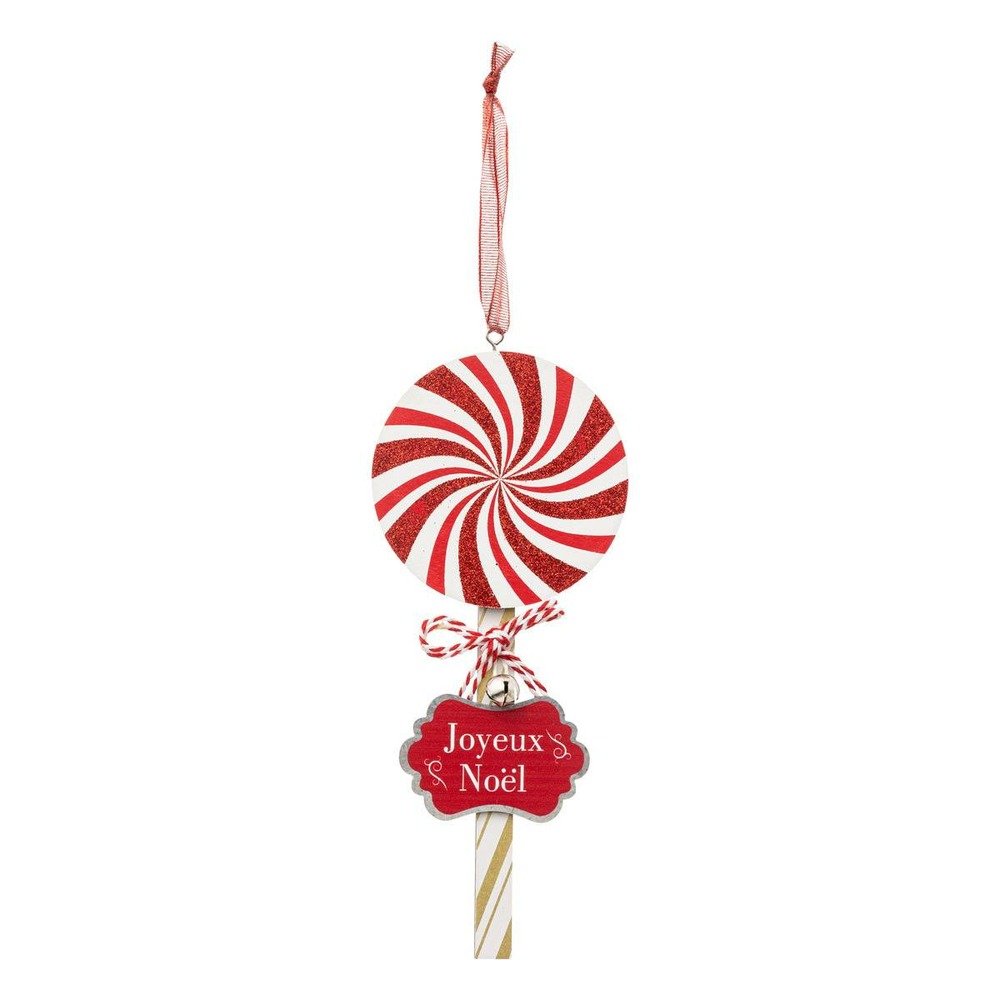 Sujet bonbon rond 21cm bois rouge blanc