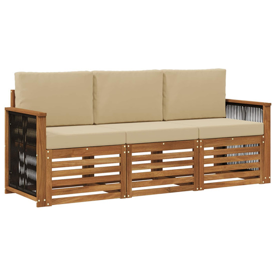 Ensembles de canapés avec coussin 3 pcs bois d'acacia massif
