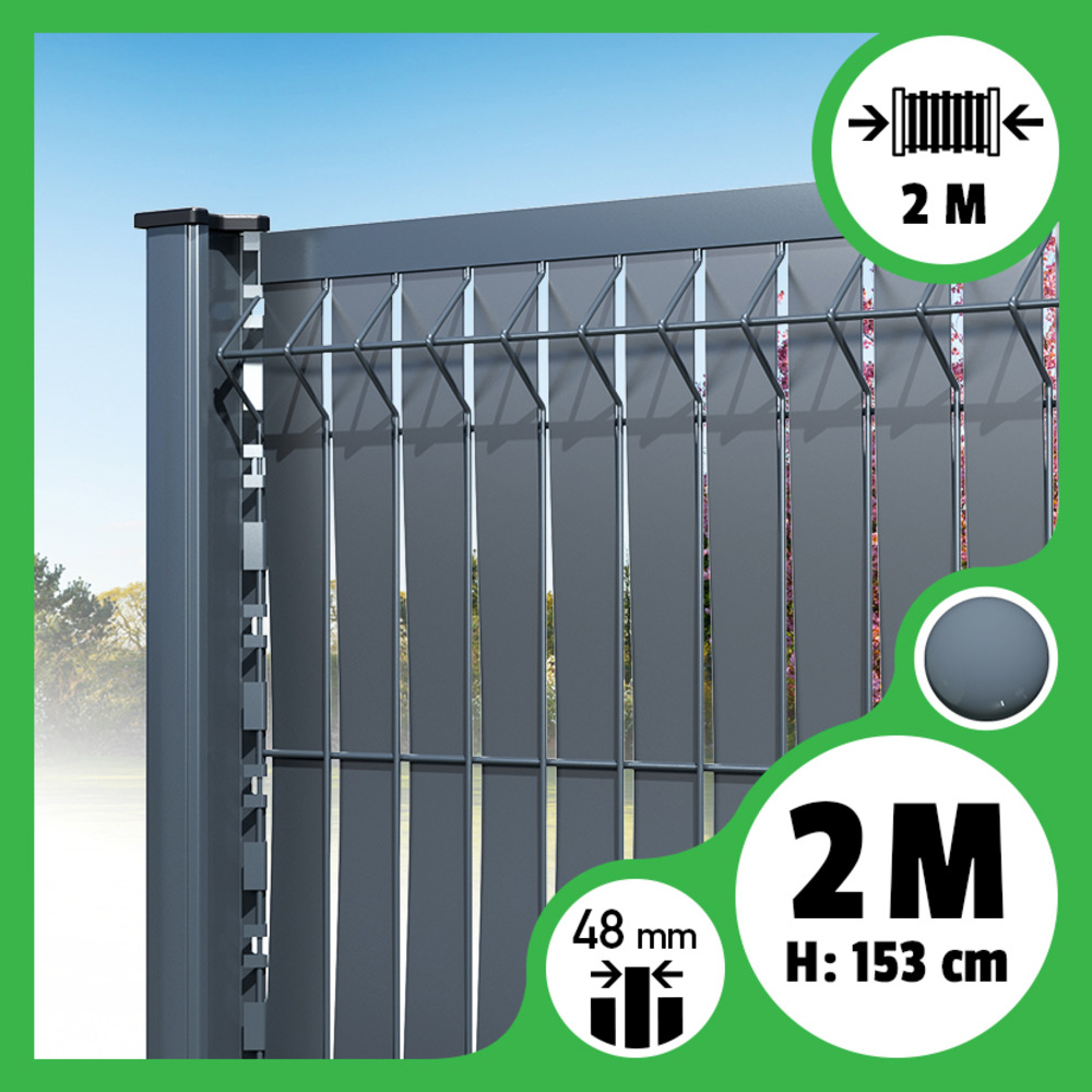 Brise-vue lattes aluminium n55 - gris anthracite - 153 cm, 2 mètres