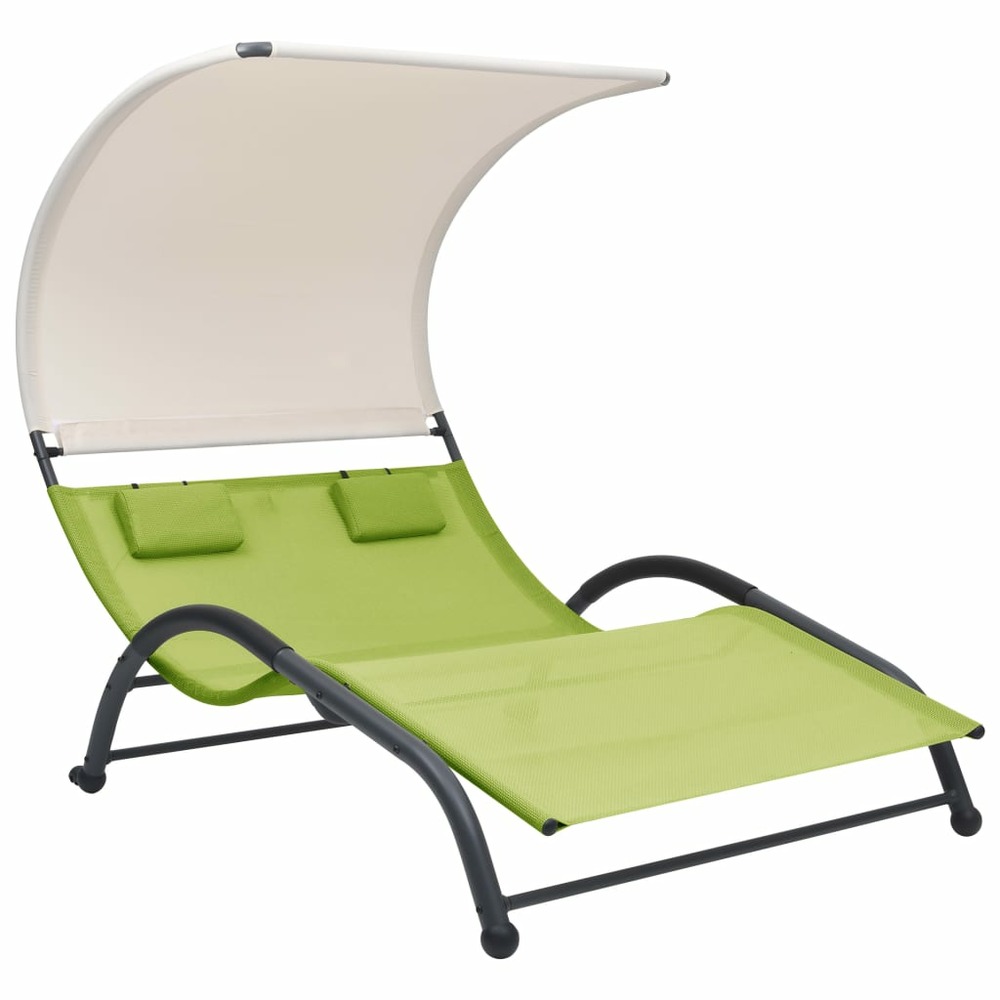 Transat chaise longue bain de soleil lit de jardin terrasse meuble d'extérieur double avec auvent textilène vert