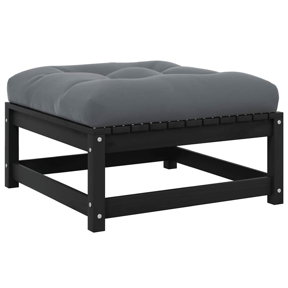 Repose-pied de jardin avec coussin noir bois de pin massif
