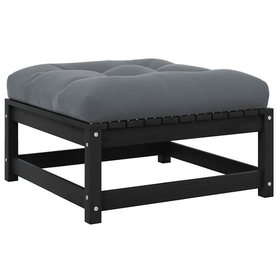 Repose-pied de jardin avec coussin noir bois de pin massif