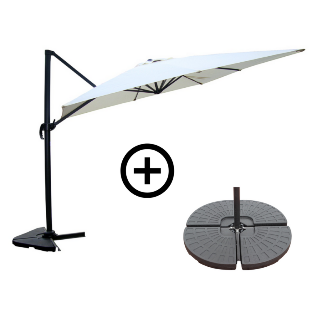 Ensemble parasol écru 3x3m et 4 dalles à lester palatino