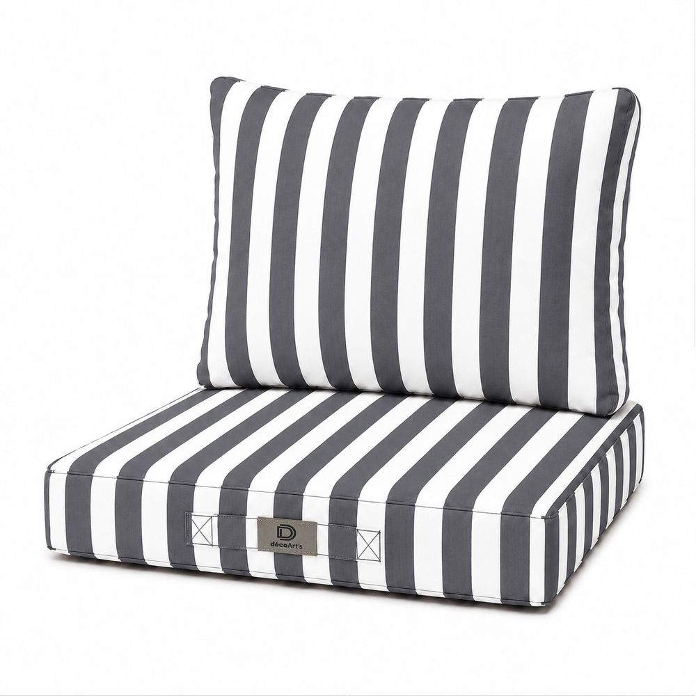 Coussins chaise jardin assise + dossier 40x40cm rayure gris foncé