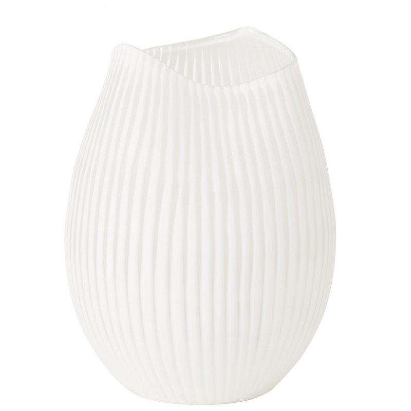 Vase lignes en verre blanc 21x21x32 cm