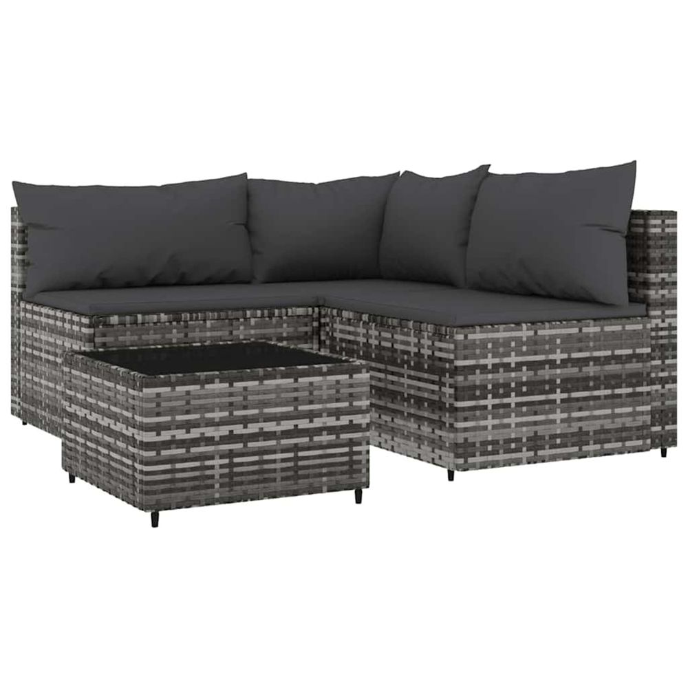 Salon de jardin 4 pcs avec coussins gris résine tressée