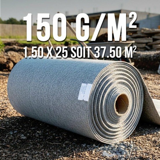 Toile de paillage geotextile 150 g/m² – rouleau 1,5 m x 25 m – stabilisation sol et anti-herbes