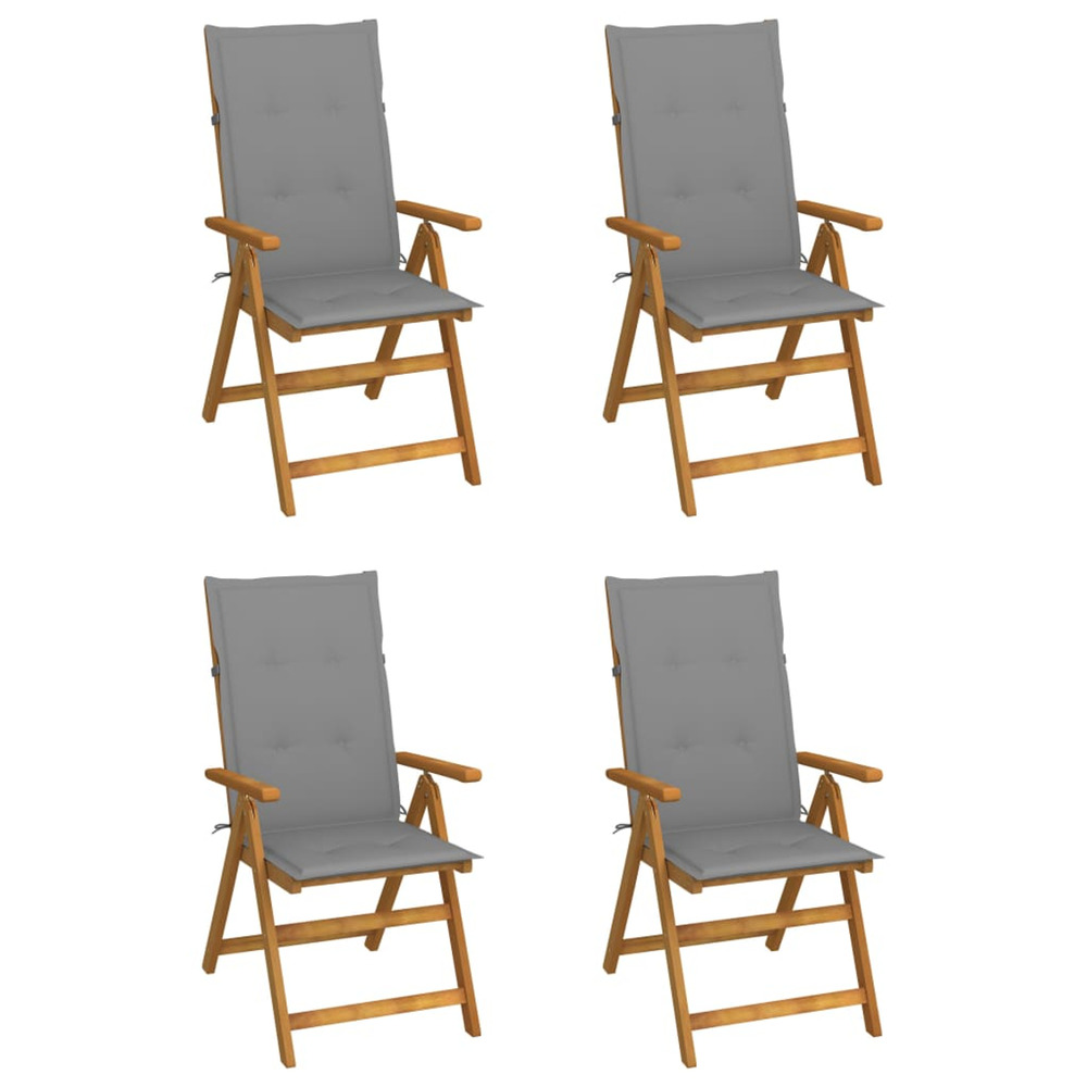 Chaises inclinables de jardin lot de 4 et coussins bois acacia