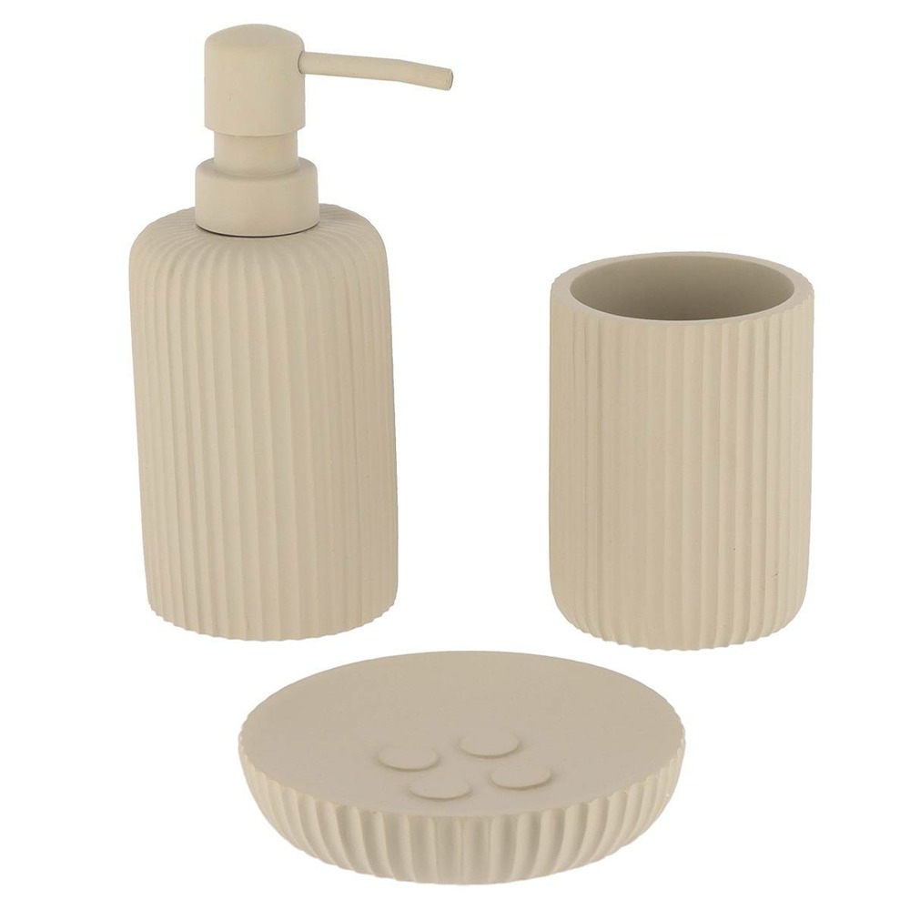 Set gobelet distributeur a savon et porte savon polyresine striee - taupe