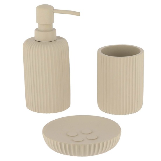Set gobelet distributeur a savon et porte savon polyresine striee - taupe