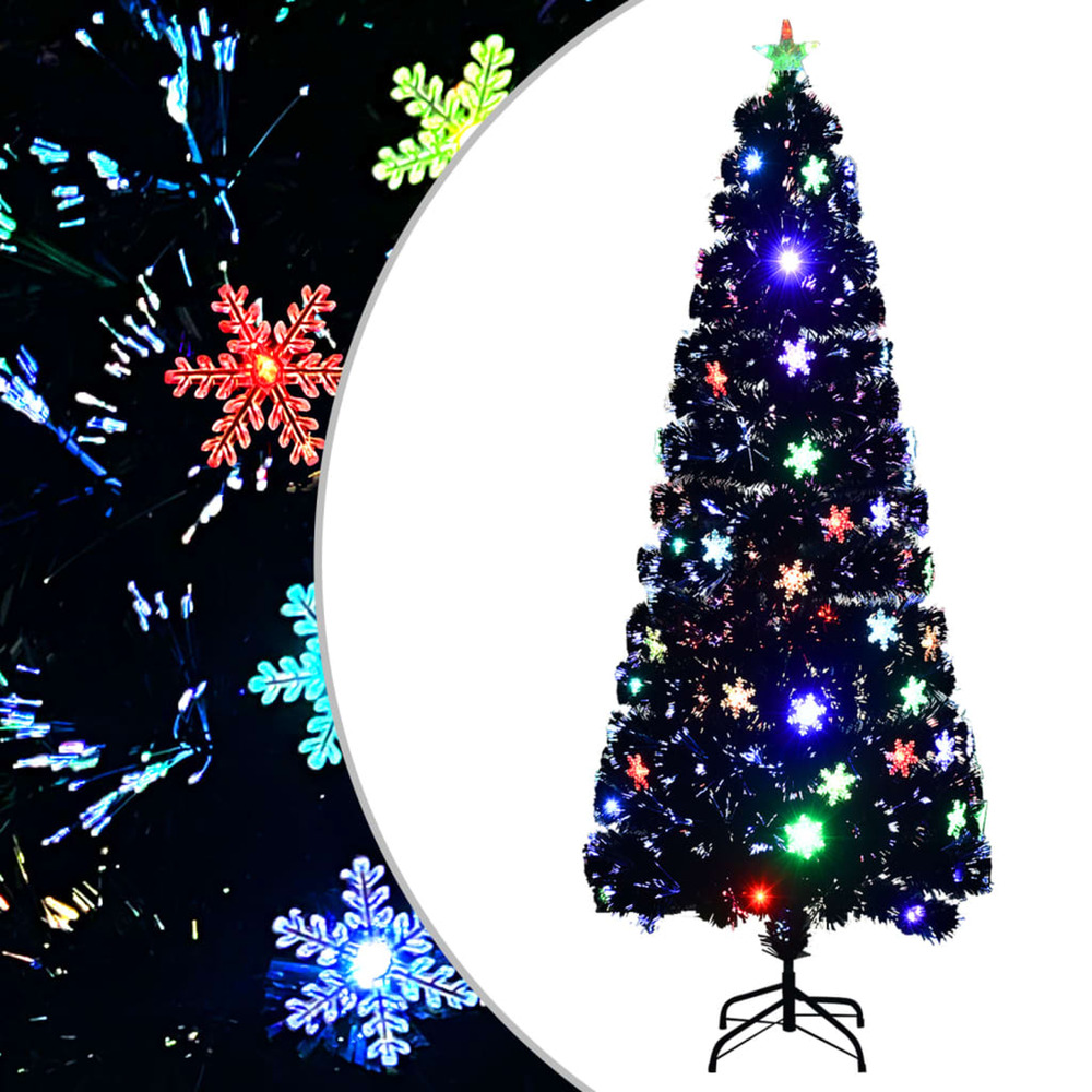 Sapin de noël et flocons de neige led noir 240 cm fibre optique
