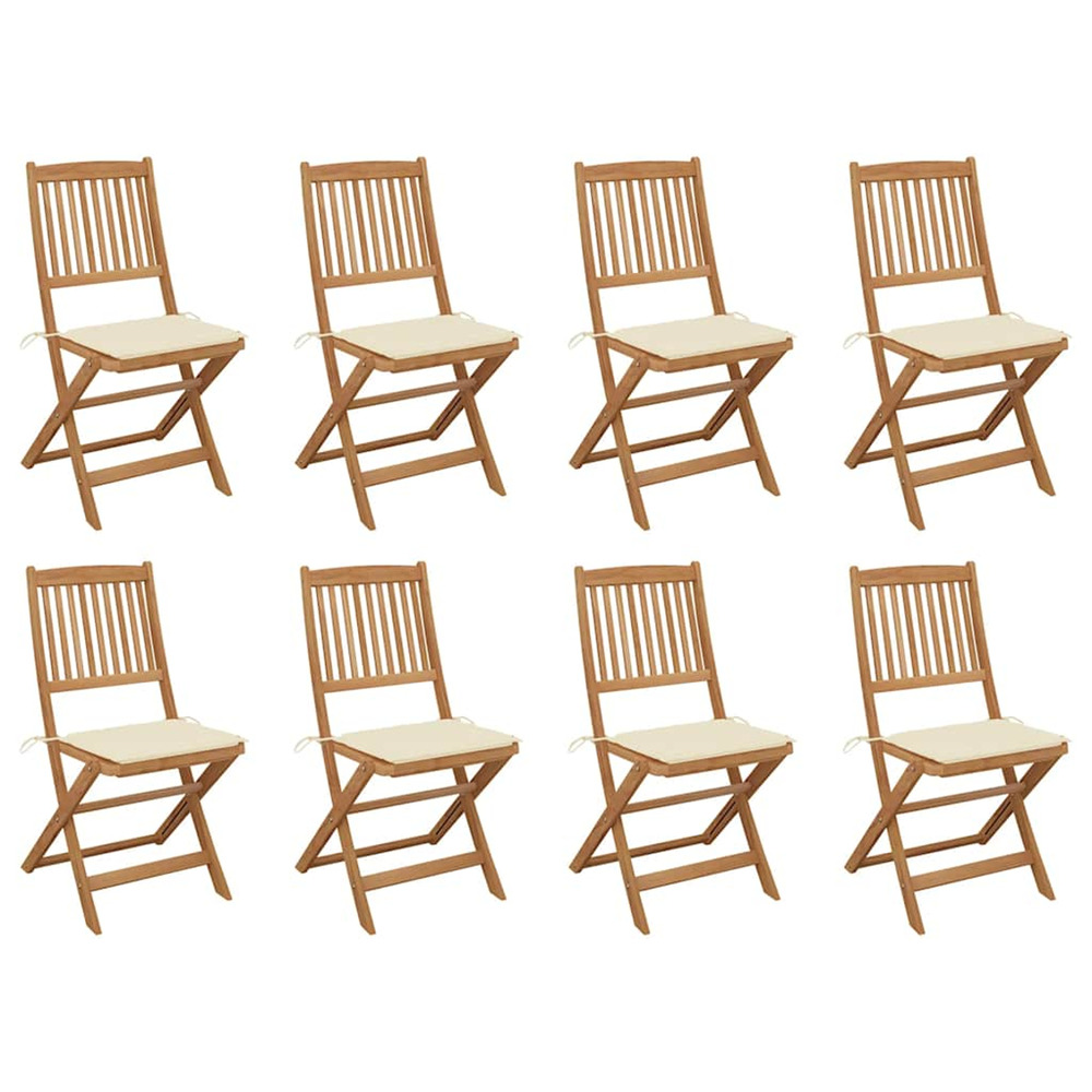 Chaises pliables d'extérieur et coussins lot de 8 bois d'acacia