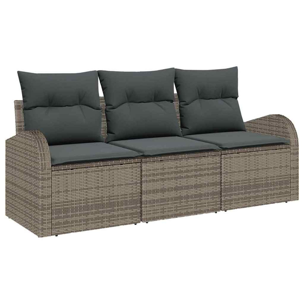 Ensemble de canapé de jardin avec coussin 3 pcs gris poly rotin