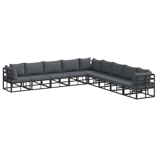 Ensemble de canapé de jardin avec coussin 9 pcs noir aluminium