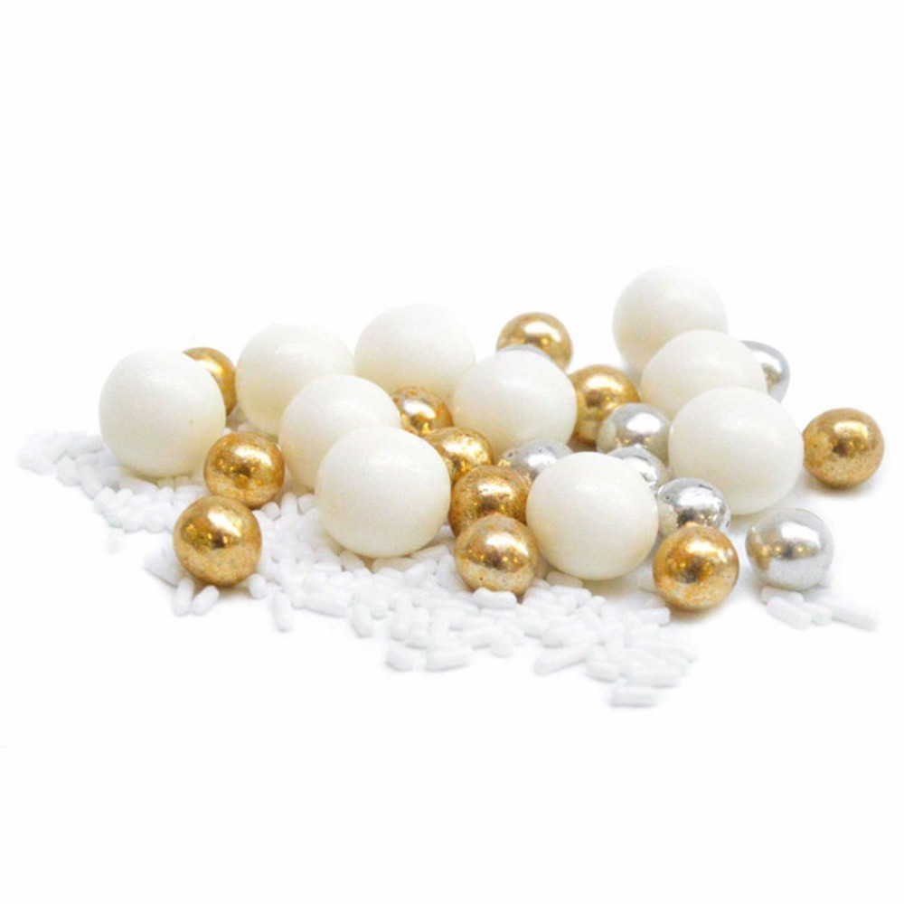 Pot de perles en sucre 80 g, doré, argent et blanc