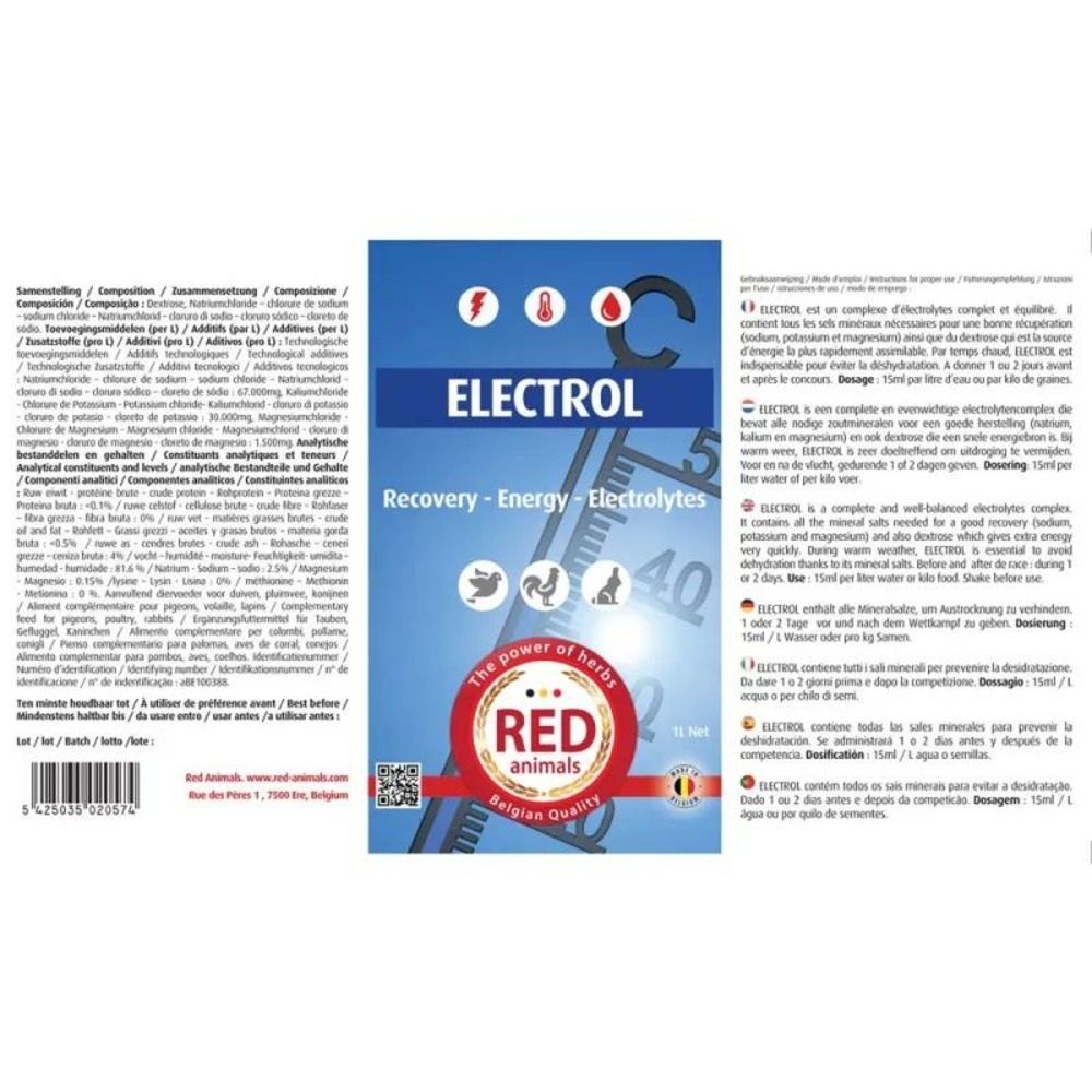 Electrol complément pigeons, volailles et lapins 1l red animals