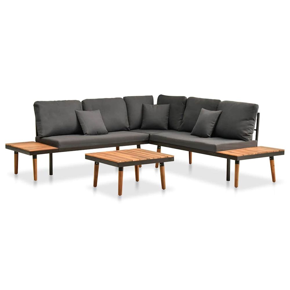Salon de jardin 4 pcs avec coussins bois d'acacia solide