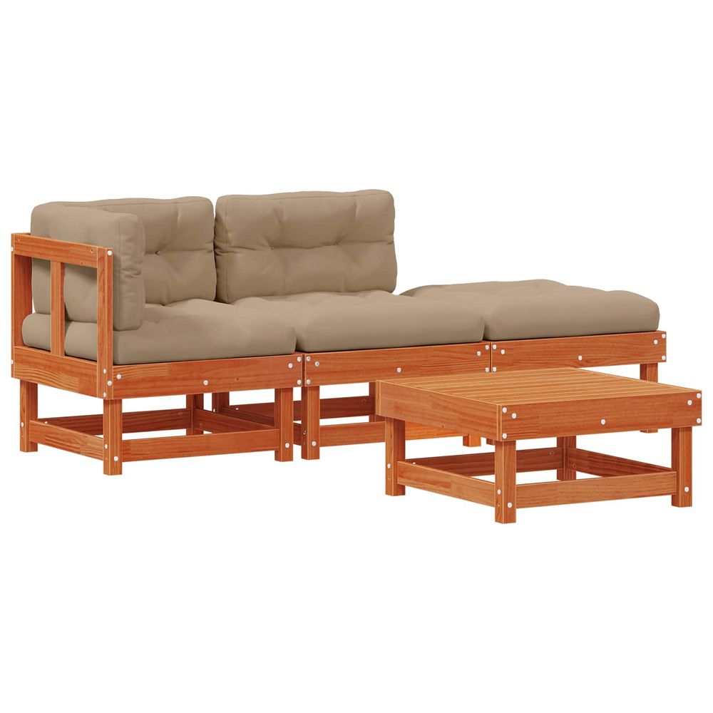 Ensemble de salon de jardin 4 pc brun cire bois de pin massif