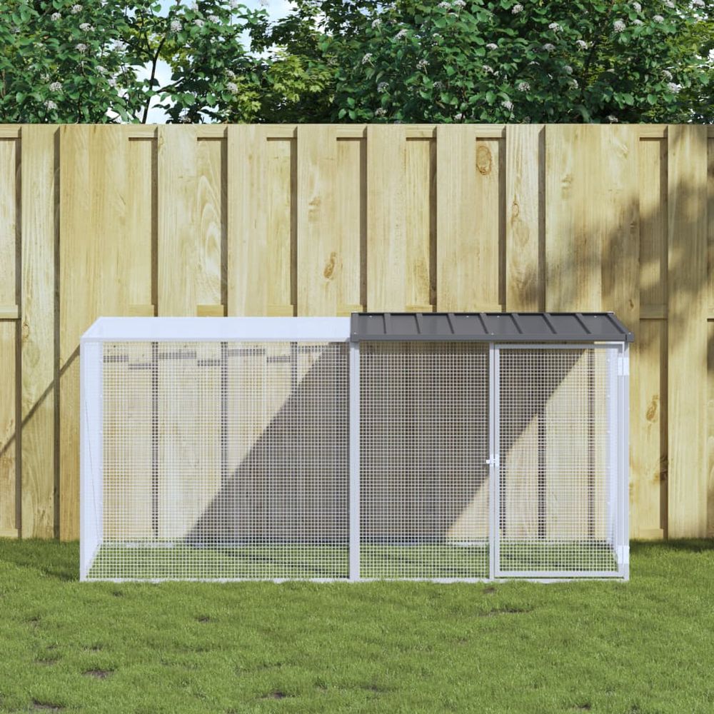 Poulailler avec toit acier galvanisé volaille extérieur parc couvert 203x98x90cm anthracite