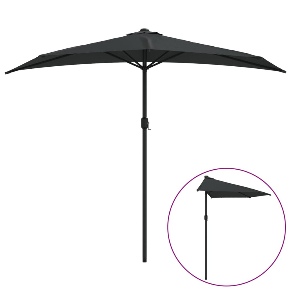 Parasol de balcon avec mât en aluminium noir 270x144x222cm demi