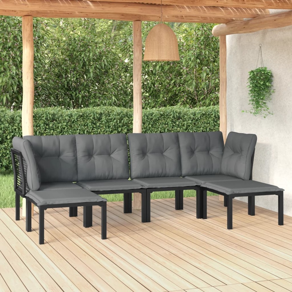 Salon de jardin 6 pcs noir et gris résine tressée