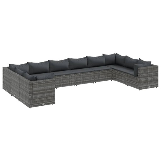 Salon de jardin 10 pcs avec coussins gris résine tressée