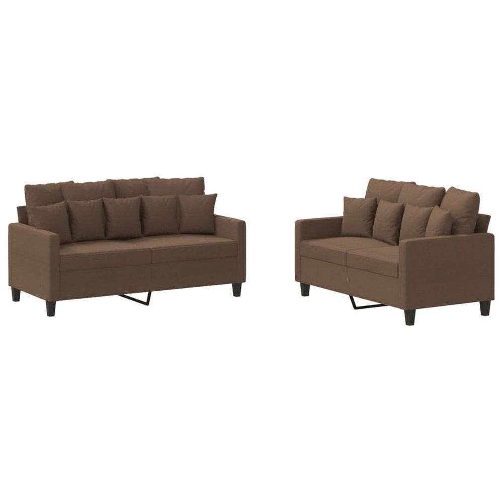Ensemble de canapés 2 pcs avec coussins marron tissu