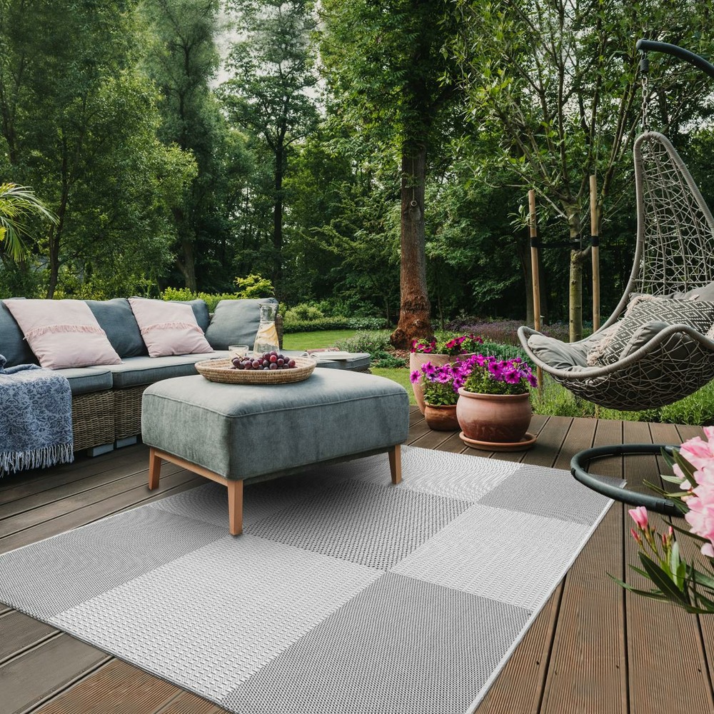 Tapis extérieur 133x190 tissé kilim gris et gris clair externa