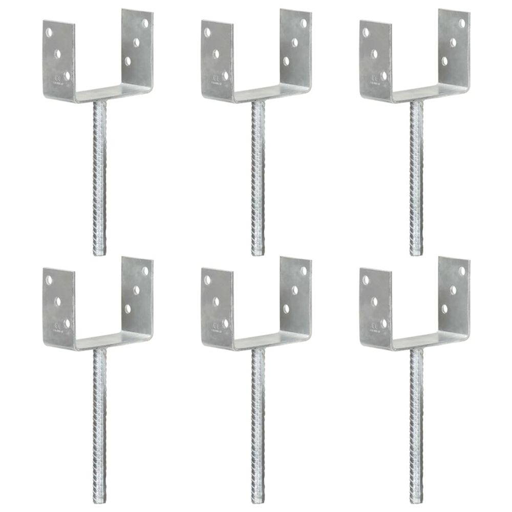 Piquets de clôture 6 pcs argenté 12x6x30 cm acier galvanisé