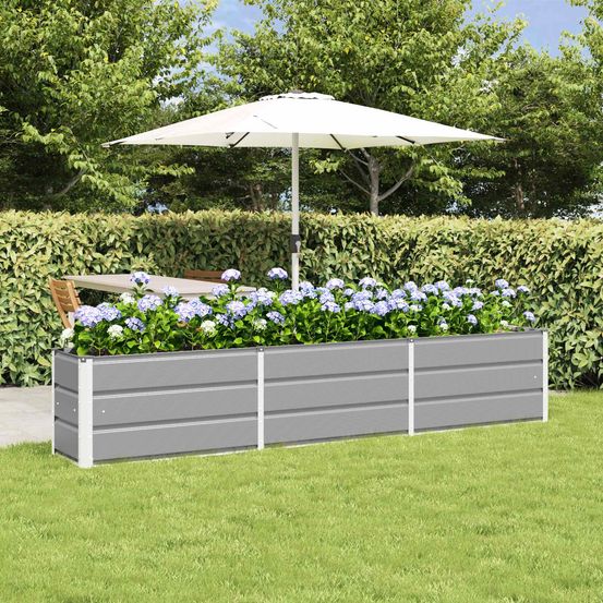 Très grande jardinière acier moderne pour aménagement paysager 240x40x45 cm gris clair