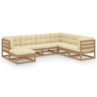 Salon de jardin meuble d'extérieur ensemble de mobilier 7 pièces avec coussins bois de pin massif