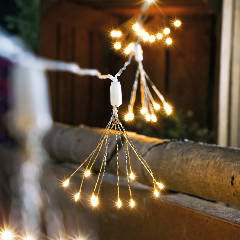 Guirlande lumineuse décorative solaire esotec feu d'artifice avec 100 led blanc chaud 102575