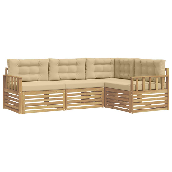 Ensemble de canapés d'extérieur 5 pcs blanc et beige polyester