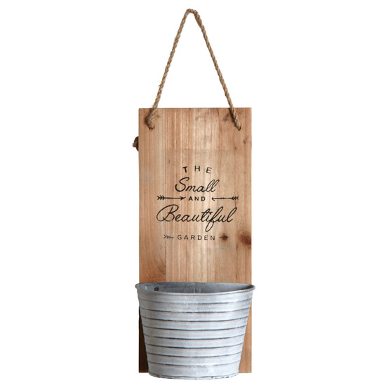 Support mural en bois avec pot en métal