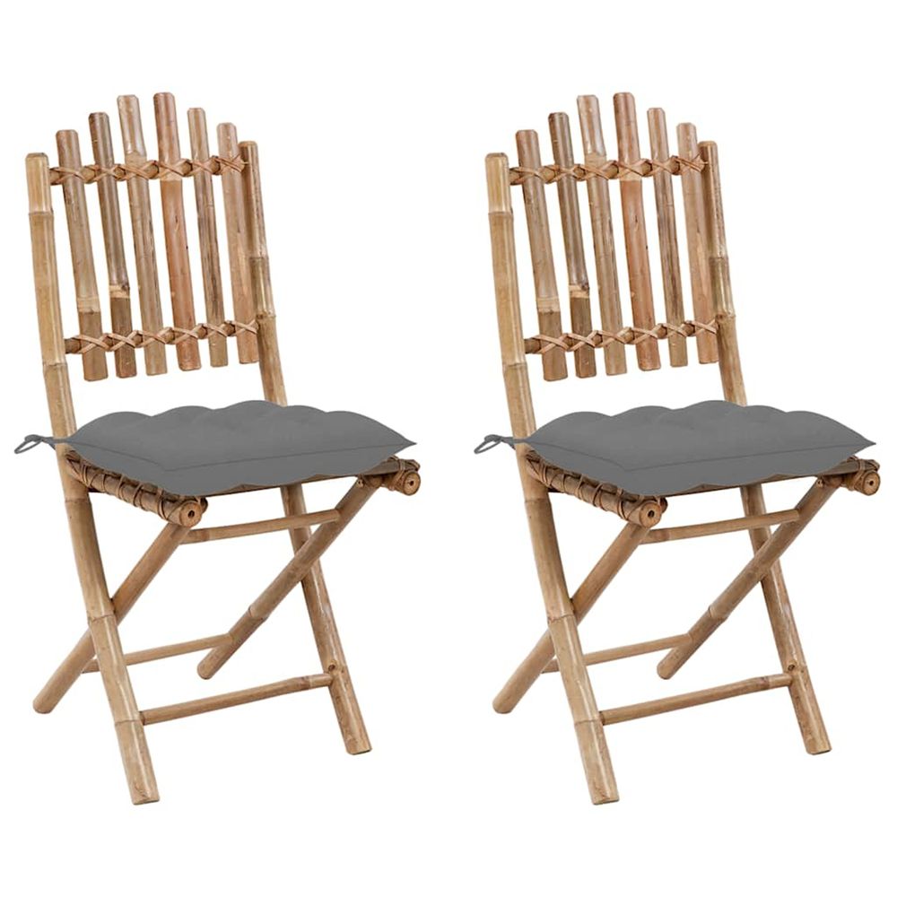 Chaises pliantes (lot de 2) avec coussins en bambou