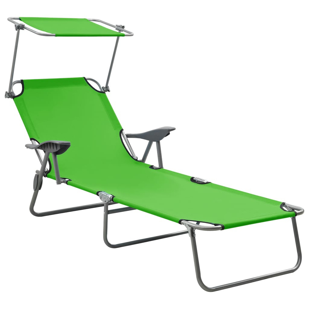 Chaise longue avec auvent acier vert bain de soleil