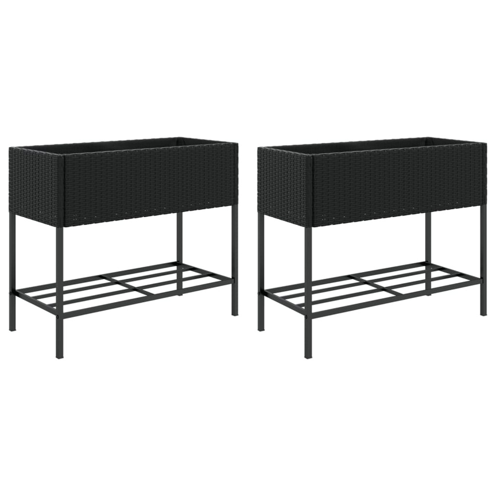 Jardinière d'extérieurs avec étagère 2 pcs noir 90x40x75 cm résine tressée