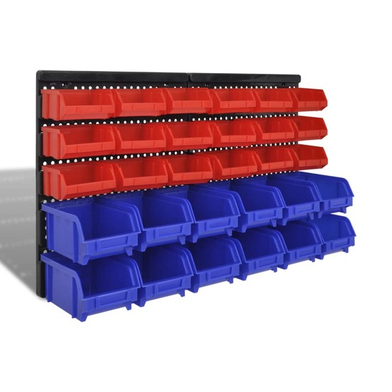 Jeu de paniers muraux de stockage plastique 30pcs bleu et rouge