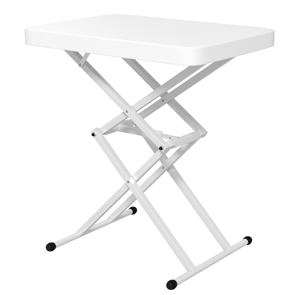Table de jardin, table d'extérieur portable en plastique et métal, table de bistrot, pour terrasse, jardin, blanche