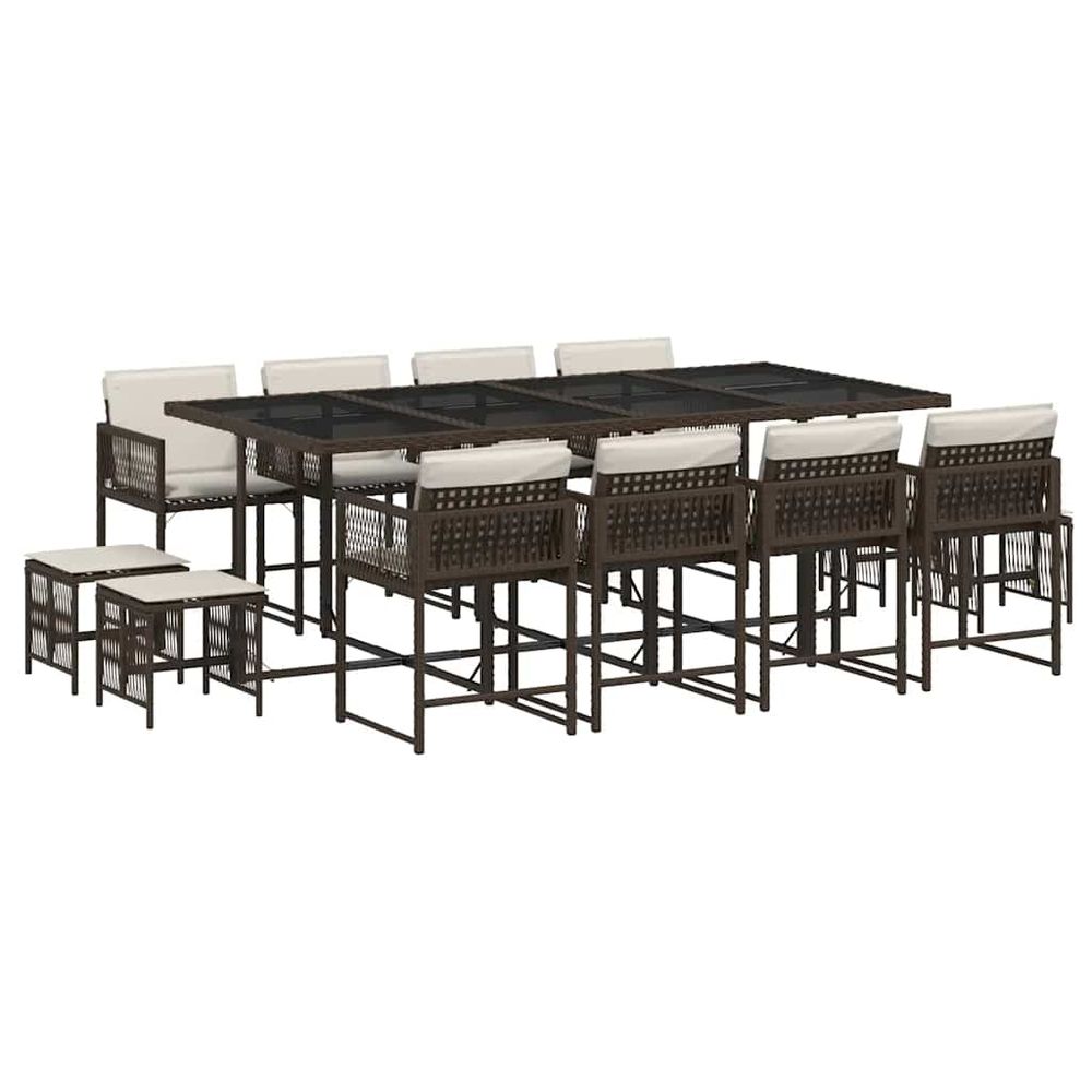 Ensemble à manger de jardin avec coussins 13 pcs marron rotin